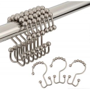 Anneaux de crochets de rideau de douche en acier inoxydable,anneaux de rideau de douche en acier inoxydable Crochets de douche en m&eacute;tal &agrave; double glissement nickel mat,lot de 24 crochets - Neuf