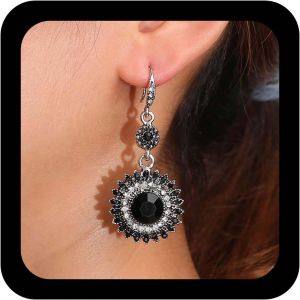 Chenquansarl-Boucles D'oreilles Boho Boucles D'oreilles En Cristal Rouge Et Noir Boucle D'oreille Gitane Unique Déclaration Géométrique Rond Boucle D'oreille Colorée Bijoux Ethnique Tribal Pour Les F - Neuf