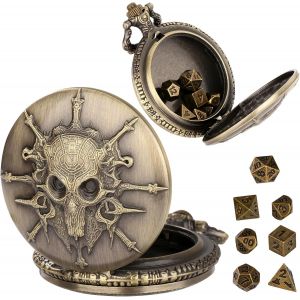 Chenquansarl-Mini Jeu De Dés Dnd, Steampunk Démoniste Coquille De Montre De Poche, 7 Dés Polyédriques D&d En Métal, Cadeaux Dnd Avec Boîte Cadeau, Accessoires De Jeux De Société Pour Jeux De Rôle, Br - Neuf
