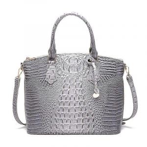 Les femmes de Gros Sacs à main Vegan en Cuir Motif Crocodile Sac à Bandoulière avec Poignée Supérieure 405 bleu-gris - Neuf