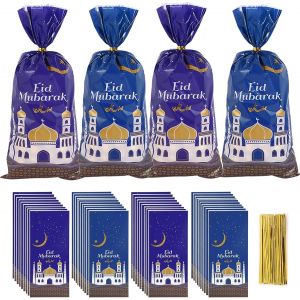 Sacs De F&ecirc;Te De L'A&iuml;D Moubarak, 100 Cellophane, Sacs Cadeaux De L'A&iuml;D Moubarak, Sac Cadeau Imprim&eacute; Sur Le Th&egrave;Me Du Ramadan, Sac De Bonbons Du Ramadan Pour La D&eacute;Coration De La F&ecirc;Te De L'A&iuml;D Moubarak - Neuf
