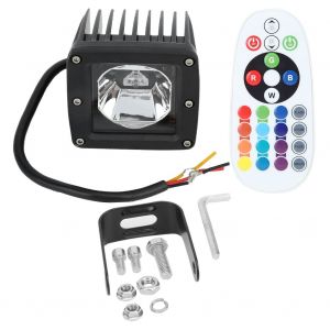 Lampe LED carree avec telecommande 10-30 V, resistante aux chocs et etanche IP67 - Neuf