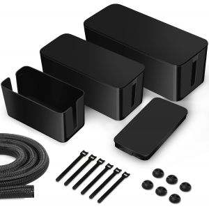 Boîte Cache Câble, Lot De 3 Boite Rangement Cable, Cache Multiprise - Boite Rangement Pour Cables Chargeurs Et Multiprises -Boitier Cache Câbles- Boite Multiprise- Boite Cache Multiprise, Noir - Neuf