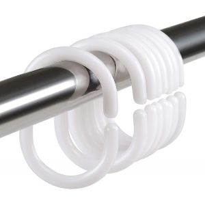 24 pièces noir en plastique rideau de douche crochet C-Ring boulangerie douche fenêtre tige,blanc - Neuf
