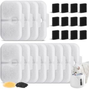 Lot De 12 Filtres Pour Fontaine À Chat - Avec 12 Éponges - Système De Filtration À 3 Niveaux - Sans Fil Avec Résine À Charbon Actif - Pour Plwf005/Plwf115/Plwf105 - Neuf