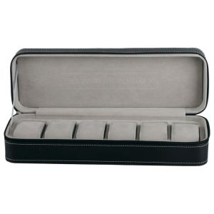 Coffret À Montres À 6 Compartiments Avec Fermeture Éclair. Coffret À Bijoux En Cuir. - Neuf