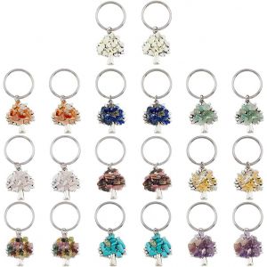 Kal-20 Porte-Clés Arbre De Vie 10 Couleurs Avec Pierres De Cristal Naturel 304 Porte Clés En Acier Inoxydable Pendentif À Breloque Fait À La Main Pour Toutes Sortes De Clés - Neuf