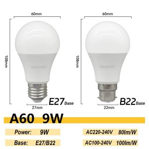 Kalsa-2 Pièces 24w 20w 18w 15w Ampoule Haute Lumen E27 B22 Base Lampes Led Ac220v 230v 110v Lampes Lumineuses Pour La Maison Droite Salon Lumières,9w,Cold White 6000k - Neuf