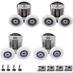 4 roulettes pour porte de douche - 2 poulies sup&eacute;rieures et 2 poulies inf&eacute;rieures - 26 mm - Alliage de zinc - Neuf