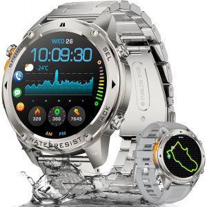 Dm2 Montre Connectée Homme Avec 1,43"" Amoled -Gps/Boussole/Baromètre, Pression/Altimètre, Étanche 5 Atm, 170 Modes Sportifs, Argent-Smartwatch Homme Pour Android Ios - Neuf