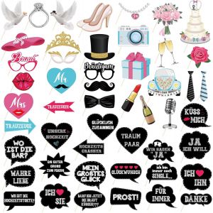 CHECARZHN--NO1-Accessoires De Boîte Photo Accessoires De Mariage 50 Pièces Accessoires De Photomaton De Mariage Proverbes En Allemand Photo Booth Lunettes De Fête Chapeau Cravate Pour Mariage Jga - Neuf