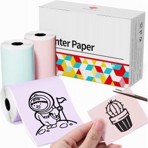 Lot de 3 rouleaux de papier autocollant thermique T02/M02X/M02L/Q02-53 mmx3,5 m-Pour imprimante T02/M02X/M02L/Q02-Durée de conservation de 10 ans-Noir sur bleu/rose/lavande - Neuf