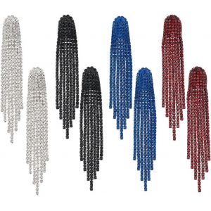 Kal-4 Couleurs Strass Gland Boucles D'oreilles Pour Femmes Argent Lustre Boucles D'oreilles Pendantes Longues Boucles D'oreilles En Cristal Strass Frange Pendantes Pour Mariage - Neuf