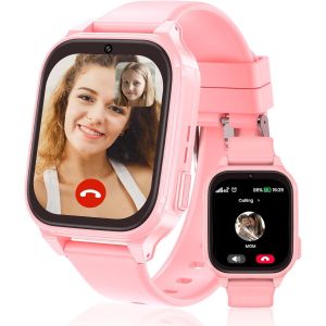 JGD-4G Montre Connect&eacute;e Enfant GPS, Montre Enfant Garcon Fille avec SOS, Appel Vid&eacute;o, 7 Jeux, Chat, GPS, R&eacute;veil Mode Classe, Podom&egrave;tre, Cadeaux Montre Telephone avec SIM Fille Gar&ccedil;on 4-12 Ans (Rose) - Neuf