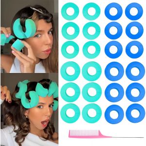 KAL-Pcs Fers À Friser En Forme De C, Bigoudis Cheveux Sans Chaleur, Boucles Éponge Réutilisables Pour Boucles Naturelles Moelleuses, Avec 1 Peigne À Queue Pointue, Outil Conception De Coiffure - Neuf