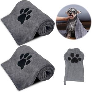 Jgd-Lot De 3 Serviettes Extra Absorbantes Pour Chiens - Gris - Accessoires De Douche Pour Chiens - Serviettes Microfibre Adapt&eacute;es Aux Chats De Toutes Tailles (75 X 35 Cm) - Neuf