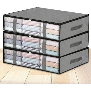 Ershi-Lot De 3 Sac De Rangement Vetement,40l Boite Rangement, Boîte De Rangement Sous Lit Pliable, Avec Poignée Renforcée, Caisse [231] - Neuf