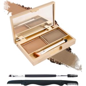 Palette &agrave; Sourcil Poudre Waterproof-Couleur Sourcils Longue Tenue2 IN 1 Maquillage Poudre &Agrave; Sourcils,R&eacute;sultat Naturel Facile &agrave; Colorer,Eyebrow Powder Avec Pinceau et Miroir-Set02 Brun Clair et Fonc&eacute; - Neuf