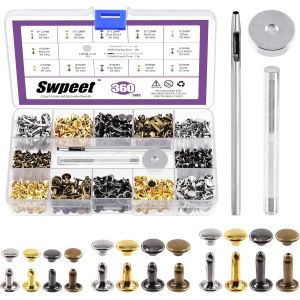 Mevronisshop-360 Ensembles 4 Couleurs 6mm 8mm 12mm Rivets En Cuir &Agrave; Double Capuchon Avec 3 Outils De Fixation Kit D'assortiment, Rivets En Cuir &Agrave; Double Capuchon Tubulaires Pour Bricolage Cuir Artisa - Neuf