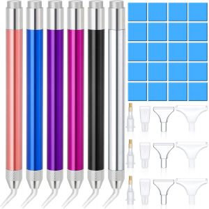 Ayuhr-6 Pièces Stylo Led De Forage De Peinture De Diamant Stylo De Forage À Pointe Avec Lumière Outil De Peinture Diamant 5d 15 Pièces Têtes De Stylo De Rechange 20 Peinture À L'argile De Colle - Neuf