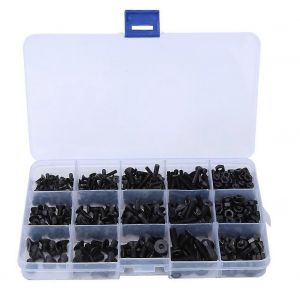 460Pcs Vis à six pans creux noir Tête plate en acier au carbone Kit d'écrou hexagonal Accessoires - Neuf