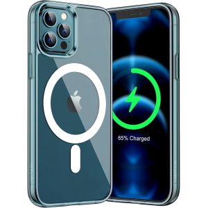Cauc-Coque Magnétique Pour Iphone 12 Pro Max 6,7 Pouces Pour Recharge Sans Fil Magsafe, Housse De Téléphone Antichoc, Dos Transparente Anti-Rayures (Bleu Pacifique) - Neuf