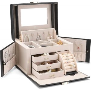 Baroches Bo&icirc;te &Agrave; Bijoux En Cuir Pour Femme,Grande Bo&icirc;te &Agrave; Bijoux &Agrave; 4 Niveaux,Bo&icirc;te &Agrave; Bijoux Verrouillable Pour Femme,Rangement De Bijoux Avec Tiroirs Pour Bracelets, Bagues, Cha&icirc;nes - Neuf