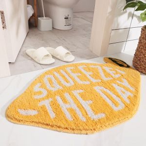 Tapis de bain floqué en forme de citron et de fruits, motif dessin animé mignon, antidérapant, absorbant, lavable, 46 x 76 cm, 2022 - Neuf