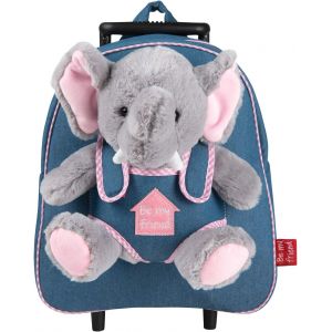 Sac à Roulette Scolaire Maternelle et Peluche Douce pour Enfant 3 4 5 Ans-Mini Sac à Dos avec Roues et Animal Doudou Amovible pour Fille Garçon-Sacoche Garderie avec Jouet-29x32x11 cm.[B48] - Neuf