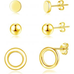 Kal-Lot De 3 Paires De Boucles D'oreilles En Argent Sterling 925 - Hypoallergéniques - Pour Plusieurs Trous D'oreille (Cercle, Boule, Disque) - Cadeau Pour Homme Et Femme - Neuf