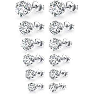Kal-6 Paires Boucle D'oreille Femme Homme, Hypoallergénique Boucle D'oreille Acier Inoxydable, Piercing Oreille, Boucle D'oreille Argent Or 14k, Zirconium Boucles D'oreilles À Visser - Neuf