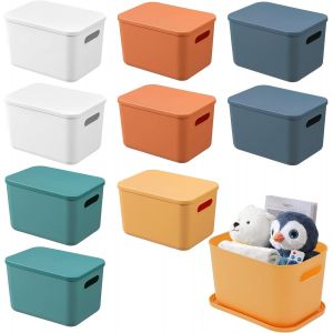 Lot de 10 bacs de rangement avec couvercle, organiseurs d'armoire en 5 couleurs, empilables en plastique avec poignées - Neuf