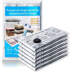 Sacs sous vide pour vêtements-6 pièces (L/M/S)-Gain de place-Hermétiques avec double fermeture éclair-Idéal pour les vêtements,couvertures et linge de lit-Matériau extra résistant et - Neuf