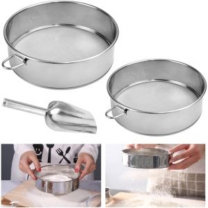 Jexnovashop-Lot De 3 Tamis &Agrave; Farine En Acier Inoxydable - Tamis &Agrave; Farine &Agrave; Maille Fine - Tamis &Agrave; Farine - 15 Cm + 20 Cm - Tamis &Agrave; Farine Rond - Pour D&eacute;coration De G&acirc;teaux - 20,3 Cm - Pour Poudre &Agrave; P&acirc; - Neuf