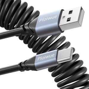 KAL-C&acirc;ble Usb C Printemps 1,6 M Pour Voiture, C&acirc;ble R&eacute;tractable Curly Usb A Vers Usb-C, C&acirc;ble De Charge Rapide, Compatible Avec Samsung Galaxy S10, S9, S8 Plus, Note 9, Moto Z, Lg5/G6/V20, Appareils - Neuf