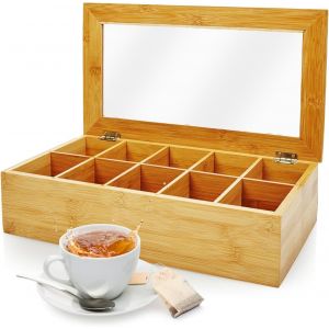 Chenquansarl-Cuisine Boîte À Thé En Bambou Avec 10 Compartiments Env. 36,7 X 20 X 9 Cm | Matériau Durable | Boîte De Rangement Pratique Pour Les Sachets De Thé | Décoratif & Noble - Neuf