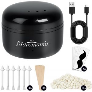 Kit D'&eacute;pilation &Agrave; La Cire Pour Homme Et Femme &iquest; Mini Chauffe-Cire Portable Pour &Eacute;pilation Du Nez, Des Oreilles, Des Sourcils, De La Barbe, Des L&egrave;vres Avec 50 G De Grains De Cire Dure, 6 Applicateurs - Neuf