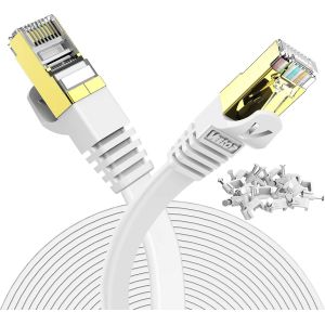 Cable Ethernet 30M, Rj45 Cat 7 Plat Haute Vitesse Avec Connecteur Rj45 Plaqu&eacute; Or, C&acirc;ble Ethernet Blind&eacute; Cable Internet Haut D&eacute;bit 10 Gb/S 750 Mhz[CAB9163555] - Neuf