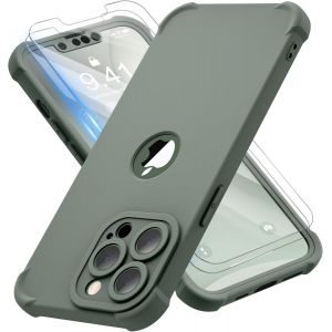 Brs-Coque Pour Iphone 13 Pro Max + 2 Pièces Verre Trempé Protection Écran, 2 En 1 Antichoc Souple Tpu Arrière Rigide Pc Avant Housse De Protection Pour Iphone 13 Pro Max Case 6,7"" Vert Pâle - Neuf