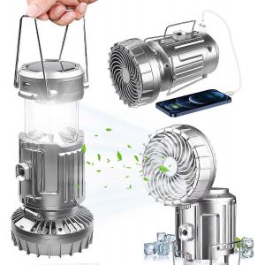 Lanterne De Camping Solaire,Lampe De Camping Led 2200mah Avec Ventilateur De Camping,Lampes De Tente Rechargeables Et Aliment&eacute;es Par Batterie,Ext&eacute;rieur Portable Pliable &Eacute;tanche - Neuf