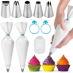 Lot De 2 Poches &Agrave; Douille Premium 5 Poches &Agrave; Douille En Acier Inoxydable - Poche &Agrave; Douille En Coton R&eacute;utilisable 40 Cm - R&eacute;sistant Qualit&eacute; Professionnelle En Fabr Facilement Lavable - Neuf