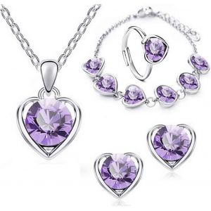 Kales-La Collier En Forme De C?ur Boucle D¿Oreille Bracelet Anneau Mis En Or Mode Amour Coeur Collier Collier Choker Bijoux Pour Femmes Et Filles (Violet) - Neuf