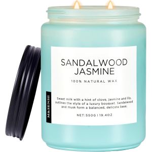 Bougie parfum&eacute;es au bois de santal et au jasmin,grandes bougies naturelles au soja,longue dur&eacute;e 900g 110 heures de combustion&iquest;Floral non toxique &agrave; double m&egrave;che Cadeaux pour les femmes - Neuf