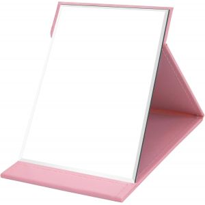 Miroir Maquillage Pliable, Miroir Coiffeuse Sur Pied, Miroirs De Table Portable, Miroir Voyage, Miroir De Maquillage En Cuir Pu, Super Hd Miroir Réglage Multi-Angle - 25x18cm (Noir) - Neuf