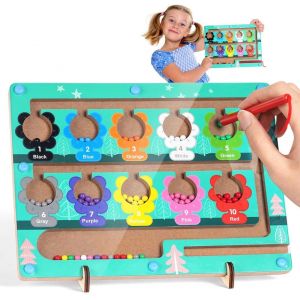 KAL-Jeux Labyrinthe Magnetique Enfant, Jouets Montessori, Jeu Magn&eacute;tique City Maze, Jouets D'&Eacute;ducation Pr&eacute;scolaire Pour Enfants, Cadeau De Jeu De Motricit&eacute; Fine 3 4 5 6 Ans (Vert-Fleur) - Neuf