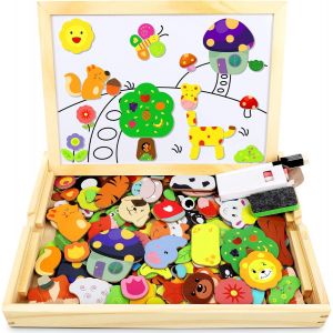 Mdy-Puzzles En Bois Magnétique, 110 Pièces Animaux Jigsaw Avec Tableau Noir De Chevalet À Double Face Jouets Educatif, Jouets Montessori Educatif Pour Enfants Fille 3+ Ans - Neuf