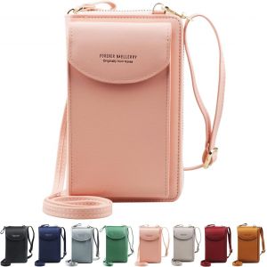 CAUC-Femmes Portefeuille Sac &Agrave; Bandouli&egrave;re en Cuir Porte Monnaie T&eacute;l&eacute;phone Portable Mini Pochette Porte Carte &Eacute;paule Portefeuille Sac pour Les t&eacute;l&eacute;phones de Moins de 6,3 Pouces (Light Pink) - Neuf