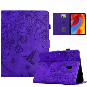 &Eacute;tui en cuir intelligent emboss&eacute; avec fleurs et oiseaux pour Samsung Galaxy Tab A 10.5 T590, Violet - Neuf