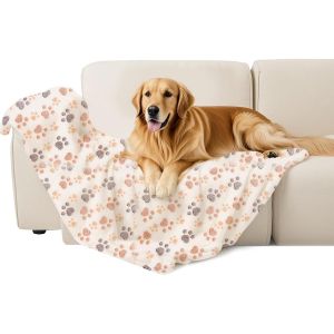 Couverture Polaire Pour Chien, Motif Pattes, 107 X 75 Cm, Blanche. - Neuf