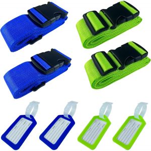 KALANKA-Lot de 4 sangles de valise antid&eacute;rapantes, r&eacute;glables et crois&eacute;es, avec &eacute;tiquettes de bagage et d'adresse, accessoires pour reconnaissance rapide des bagages - Neuf